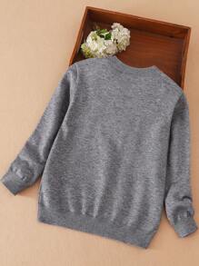 Tween Girl Cherry Embroidered Round Neck Long Sleeve Sweater, Autumn/Winter