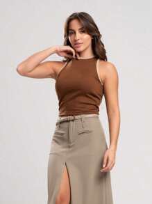 Kit 2 Two-Tone Ribbed Tank Tops - Nâu và Khỏa thân - Xem 5