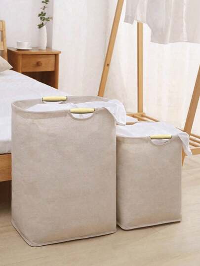 1 件大容量便携式洗衣篮，带木柄，多功能衣物篮，适用于客厅浴室 T 恤衬衫收纳装饰、房间装饰、装饰品、装饰品、装饰、装饰、装饰、装饰、收纳、收纳袋洗衣篮、洗衣篮、浴室收纳袋、篮子、收纳篮、可折叠洗衣篮