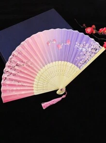 1pc Random Pattern Japanese Style Tassel Portable Folding Fan, Summer