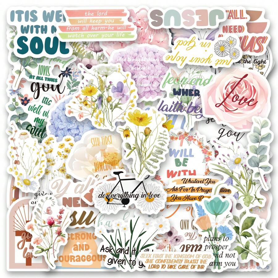 60 件圣经贴纸耶稣贴纸、基督教耶稣经文贴纸、圣经经文贴纸、圣经日记用品、水瓶基督教贴纸、成人基督教贴纸贴花（圣经贴纸） - 彩色 - 查看 1