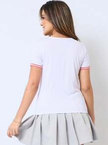 Women's Round Neck T-Shirt Blouse Summer Fashion Size S M L XL - 白色 - 查看 7