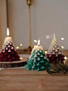 1 件圣诞树形桌面装饰、节日派对氛围装饰、卧室和客厅圣诞树香味蜡烛 - 彩色 - 查看 3