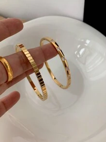 1/2pcs Stainless Steel Silver Cubic Zirconia Stacked Bracelet Set For Women, Hypoallergenic High Color Retention Daily Wear, Gift - Silver - View 2