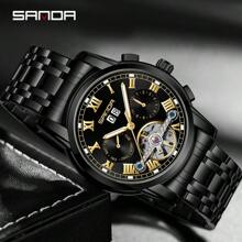 SANDA 桑达2024新品7006热销男士全自动机械钢带石英表时尚日历镂空男表 - 金色 - 查看 9