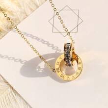 4 件套时尚不锈钢方晶锆石精致双环吊坠项链和吊坠耳环女士派对首饰套装 - 多色 - 查看 10