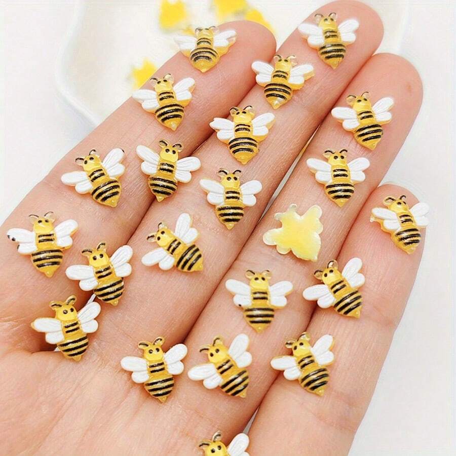 30/50/100 chiếc hình ong nhỏ bằng nhựa 10mm được vẽ tay, đá giả kim cương hoạt hình mặt phẳng nghệ thuật, đồ trang trí DIY cho sổ lưu niệm, đồ thủ công mỹ nghệ. - Nhiều màu - Xem 1