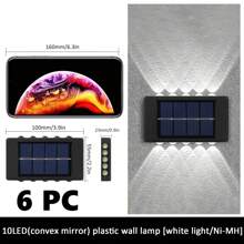 6pcs/1pc Outdoor Solar Wall Lights, Easy Installation, 8/10 LED Waterproof Up & Down Lighting Decorative Lamps, Suitable For Garden, Yard, Park, Wall
