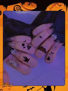 5pcs Halloween Temporary Tattoo Stickers, Pumpkin, Bat, Cat, Spider Cartoon Patterns, Waterproof And Sweat-Resistant, Disposable, Unisex, Suitable For Face, Neck, Arms, Fingers, Chest And Other Body Parts, Body Painting, Realistic Tattoo Finger Stickers - Multicolor - View 5
