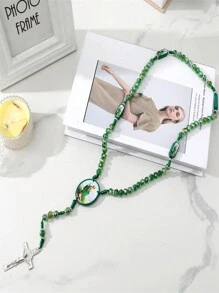 Katholische Halskette mit Heiliger Judas Grüne Kristall Perlen, Kreuz Anhänger und Heiliger Benedikt Holz Anhänger, Katholischer Schmuck