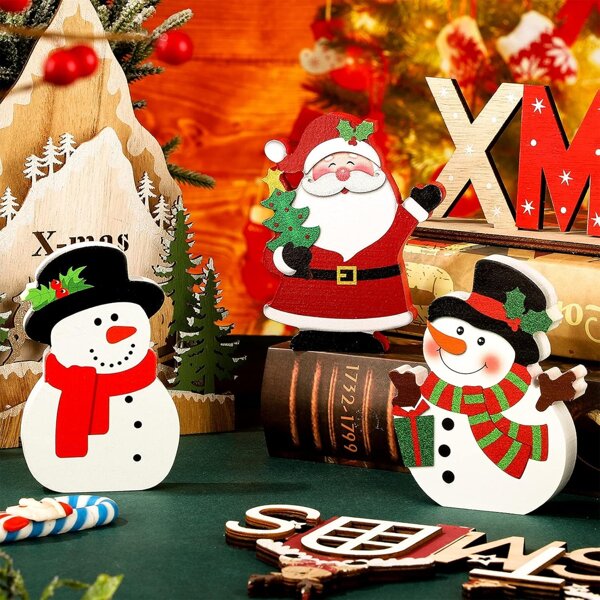 2 pezzi di decorazioni natalizie per alzata a gradini, cartelli da tavolo natalizi in legno, decorazioni natalizie da tavolo con pupazzo di neve e Babbo Natale, casa natalizia in legno per decorazioni da tavolo, accessori per feste a casa, decorazioni per Ognissanti