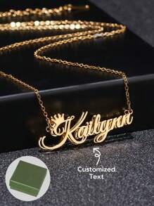 1 件镀 18k 金不锈钢项链，时尚 DIY 个性化不锈钢双面名字字母项链，皇冠名字吊坠，多种字体可供定制，包括精美的高端盒子，适合朋友、亲戚、朋友、家人、情侣、节日礼物、银色、时尚、复古、男女通用、时髦、简约、休闲、定制、个性化、独特、适合他的理想礼物、适合她、她、男朋友、女朋友、爸爸、妈妈、家人、朋友、周年纪念日、生日、毕业典礼、舞会、派对 - 銀色 - 查看 1