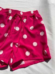 Short Beach Shorts With Polka Dot Print And Pockets Polyester Fabric - Màu Hồng Tươi - Xem 2