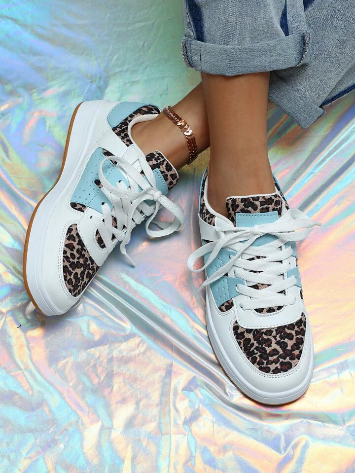 Women s Casual Leopard Print Patchwork Skateboard Shoes Simple Breathable Streetwear Style Comfortable For Daily Wear Vacation Sports School SHEIN USA