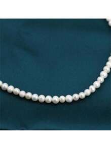 MYSOYA 100% 手工制作天然淡水仿珍珠项链。椭圆形淡水仿珍珠项链，5-6 毫米仿珍珠。百搭项链，送给他/她的礼物。适合日常佩戴、生日、周年纪念、婚礼、情人节、新年等场合。 - 白色 - 查看 5