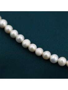 MYSOYA 100% 手工制作天然淡水仿珍珠项链。椭圆形淡水仿珍珠项链，5-6 毫米仿珍珠。百搭项链，送给他/她的礼物。适合日常佩戴、生日、周年纪念、婚礼、情人节、新年等场合。 - 白色 - 查看 3