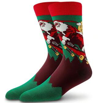 1 双男女通用圣诞驯鹿和圣诞老人袜子，弹性大尺码，温暖舒适，耐磨，适合秋冬季，圣诞礼物