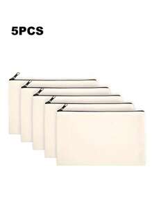 5pcs Blank DIY Craft Bag Canvas Pencil Case Blank Makeup Bags 8.3 * 5 Inches Canvas Pencil Pouch Bulk Canvas Cosmetic Bag Multi-Purpose Travel Toiletry Bag Canvas Zipper Bags Back To School School Bag Travel Essentials Travel Organizer For Beach Summer Vacation Makeup Organizer Make Up Organizer Makeup Storage