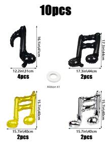 10 piezas de globos de poliéster con forma de nota musical en oro, plata y negro, globos con símbolo musical, adecuados para temas de rock, discoteca, fiestas de cumpleaños, fiestas de bandas, fiestas al aire libre, fiestas en el hogar y decoraciones navideñas - Multicolor - Ver 3