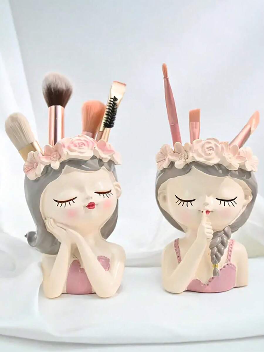 1 lọ đựng mỹ phẩm bằng nhựa hình cô gái dễ thương theo phong cách Bắc Âu, giá đựng cọ trang điểm INS, đồ trang trí nhà cửa, bình hoa phòng ngủ, quà tặng ngày lễ, quà sinh nhật, đồ dùng cho tiệc, quà tặng cho bạn gái, cho bãi biển ngày lễ, bộ sưu tập phòng tắm, bộ sưu tập phòng ngủ, dung tích lớn - Nhiều màu - Xem 1