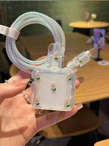5pcs Flower/Butterfly Design Data Cable Protector Case, 20W Fast Charging Compatible With IPhone 14/13/12/11, Best Gift For Friends - Clear - View 5