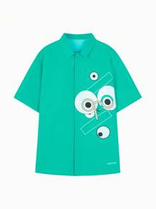 mini bala Teen Boys' Casual Geometric Print Short Sleeve Shirt, Summer - Green - View 1