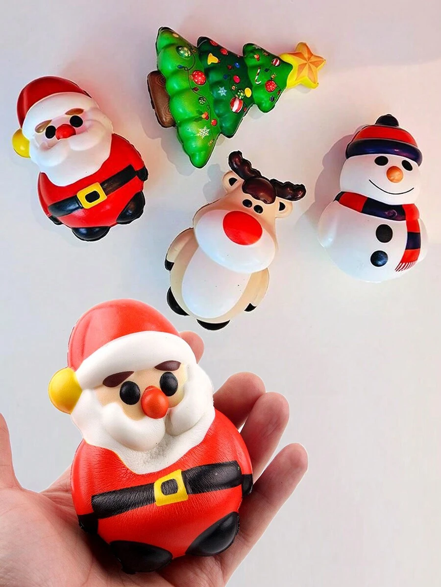 圣诞装饰圣诞老人挤压娃娃，圣诞驯鹿柔软慢回弹泡沫球缓解压力手指圣诞礼物 - 彩色 - 查看 1