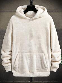 Sudadera de forro polar con cuello redondo de moda para hombre - Blanco - Ver 2