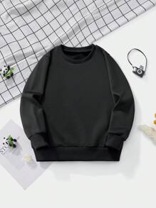 Áo nỉ dài tay cho bé trai, áo thun trơn màu đa năng, phong cách hợp thời trang cho mùa thu/đông - màu đen - Xem 1
