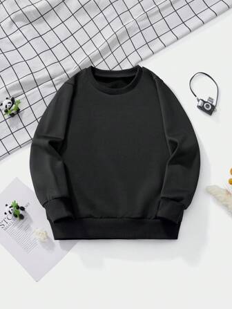 Kleine Jungen Langarm Sweatshirt, Einfarbig, vielseitiges Top, Stil für Herbst/Winter