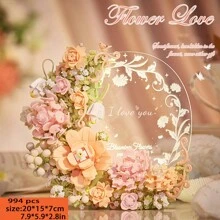 1pc Novo conjunto de presente de flores românticas - Conjunto de blocos de construção de capa de flor de hibisco champanhe, conjunto de decoração de quadro de mensagens de flores eternas românticas florescentes, capa de flor de animal, capa de flor de Natal, dia dos namorados, dia do professor, presente de aniversário