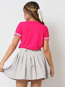 Women's Round Neck T-Shirt Blouse Summer Fashion Size S M L XL - 玫紅色 - 查看 3