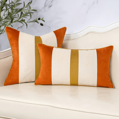 1pc Striped Velvet Patchwork Pillow Case, Modern Neutral Sofa Cushion Cover, Home Decorative Pillowcase Without Filling, Suitable For Sofa, Living Room, Bedroom, Farmhouse, Or As A Gift