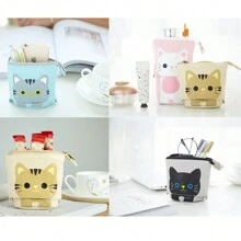 1 件伸缩笔袋立式笔筒可爱铅笔袋立式笔袋卡通铅笔/钢笔收纳盒帆布+PU文具收纳化妆包带拉链封口学校用品，返校（粉色、蓝色、灰色、卡其色），铅笔盒，铅笔袋，书包