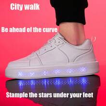 新款劳斯莱斯星空鞋男女情侣休闲运动鞋小白鞋发光鞋USB充电成人万圣节夜光星空发光鞋透气潮酷时尚舒适百搭鞋 - 白色 - 查看 4