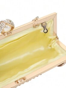 Luxury Rhinestone Embellished Handmade Evening Clutch Bag, Party Purse With Chain Strap - Gold - View 4