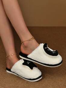 Damen Stern & Mond Winter warme flache Hausschuhe, thermisch gefütterte rutschfeste Hausschuhe mit weicher Sohle