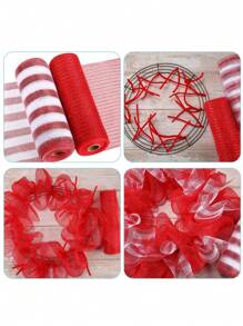 1 Rollo de cinta de malla de polietileno navideña, cinta de malla de polietileno metalizada de 10 pulgadas x 30 pies en rojo, verde y blanco con brillo, rollos de malla decorativa para coronas de bricolaje, manualidades navideñas, fiestas navideñas, Halloween, decoración de Halloween - Cinta de malla navideña - Ver 3