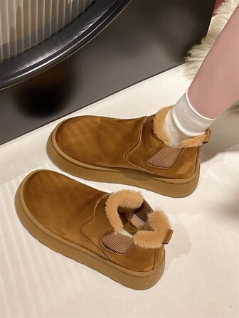 Tan Snow Boots Women Thick Sole Winter New Simple Casual Short Plush Warm Anti-Slip Plus Size