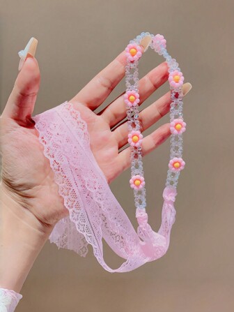 1 pieza Diadema floral para niñas, diadema con borla de encaje y cristal linda, accesorio para el cabello para niños