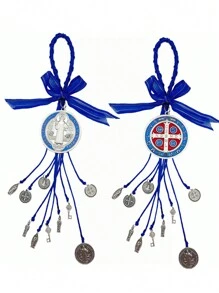 2 Stücke/Set Sankt Benedikt Medaille Schutz Segnung Anhänger Katholisch San Benito Medalla Handgemachter Schmuck Weihnachts- Halloween Geschenk Anhänger Auto Hängeanhänger für Herren und Damen