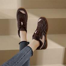 Giày thể thao nữ, Giày thể thao thường ngày nhẹ, chống trượt, thoải mái, bề mặt da PU với vải lưới, Giày ngoài trời buộc dây dễ mang cho nữ - Màu Khaki - Xem 4