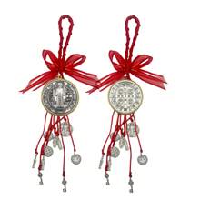 2 Stücke/Set Sankt Benedikt Medaille Schutz Segnung Anhänger Katholisch San Benito Medalla Handgemachter Schmuck Weihnachts- Halloween Geschenk Anhänger Auto Hängeanhänger für Herren und Damen