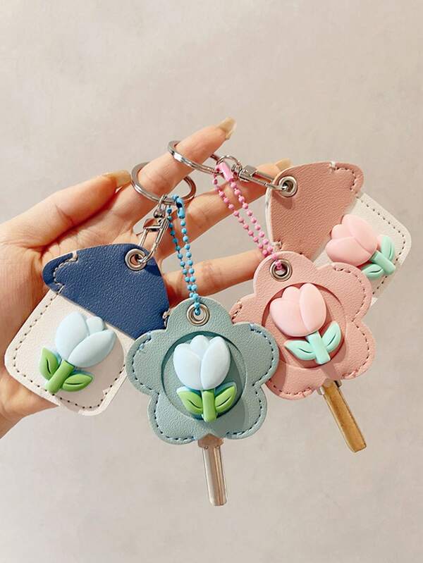 1 pièce Étui de carte mini de tulipe, Étui de sécurité de porte de voiture électrique Clé universelle ménagère Sac à carte en forme de goutte d'eau Porte-clés Pendentif Accessoires de voiture Halloween Charm Scolaire