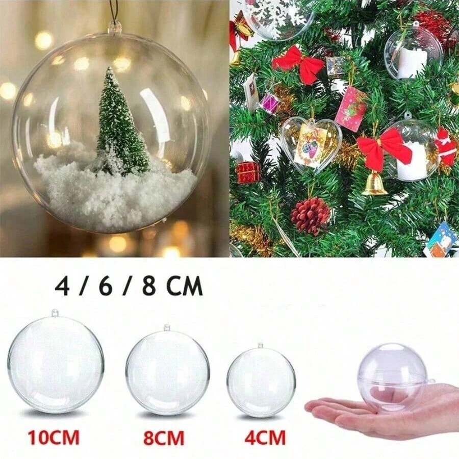 5/10 Stücke transparente Weihnachtskugeln, 4/6/8cm Plastik Weihnachtsbaumkugeln zum Öffnen, DIY Weihnachtsbaum Hängedekoration für Basteleien, Hochzeiten, Partys und Feiertags-Heimdekoration, Weihnachtsdekoration, Raumdekoration, Winterweihnachtsdekoration, Weihnachtsgeschenke, Weihnachtsdekoration - Transparente Farbe - Übersicht 1