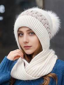 2024新款帽子围巾组合女冬季韩版保暖护耳女士针织帽围巾套装时尚个性 - 毛線圍巾一體帽 - 查看 11