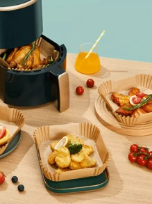 50/75/100pcs Square Air Fryer Baking Paper, Kitchen Food Tray Oil Paper, Outdoor Party Barbecue Fried Chicken Food Paper Tray, Air Fryer Liner Pot, Paper Basket Bowl, Baking Tray, Oven Accessories, Baking Tools, Kitchen Supplies, Kitchen Accessories