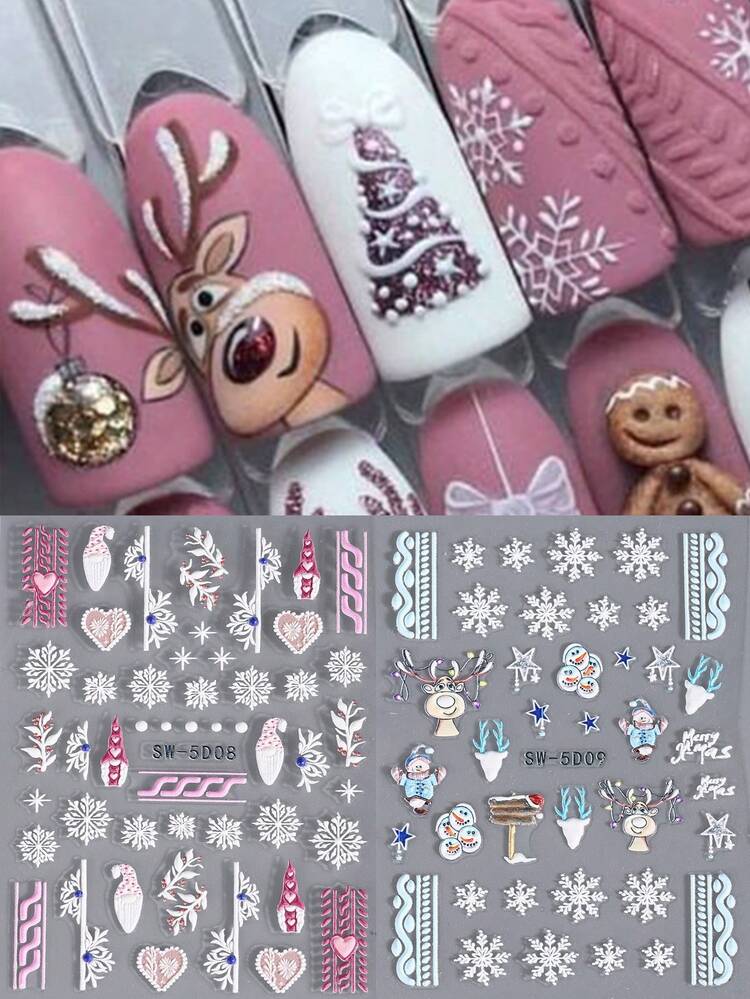 れんちゃん❤️クリスマスネイルシール 5D他 Amazon.co.jp: 4枚 クリスマス ネイルシール 5D 雪花を貼る