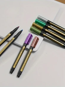 10pcs Metallic Color Markers, Water-Based Colored Pens For DIY Scrapbooking, School & Office Supplies, Art Painting, 24 Assorted Colors, Middle East-Saudi Arabia And USA - Multicolor - View 9