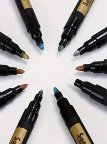 10pcs Metallic Color Markers, Water-Based Colored Pens For DIY Scrapbooking, School & Office Supplies, Art Painting, 24 Assorted Colors, Middle East-Saudi Arabia And USA - Multicolor - View 7